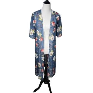 Try This Size Medium Blue Floral Sheer Kimono Robe Duster